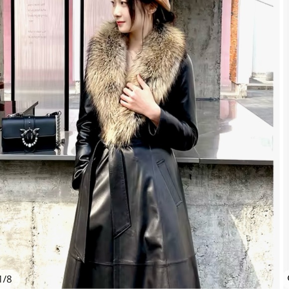Long Leather Coat w/Sheepskin Collar - Picture 2 of 16